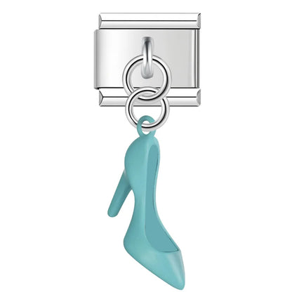 Colorful High Heels dangle charms – teal enamel high-heel shoe dangle charm, Italian charm bracelet charm by Charmtastic