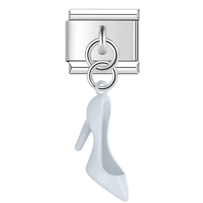 Colorful High Heels dangle charms – white enamel high-heel shoe dangle charm, Italian charm bracelet charm by Charmtastic