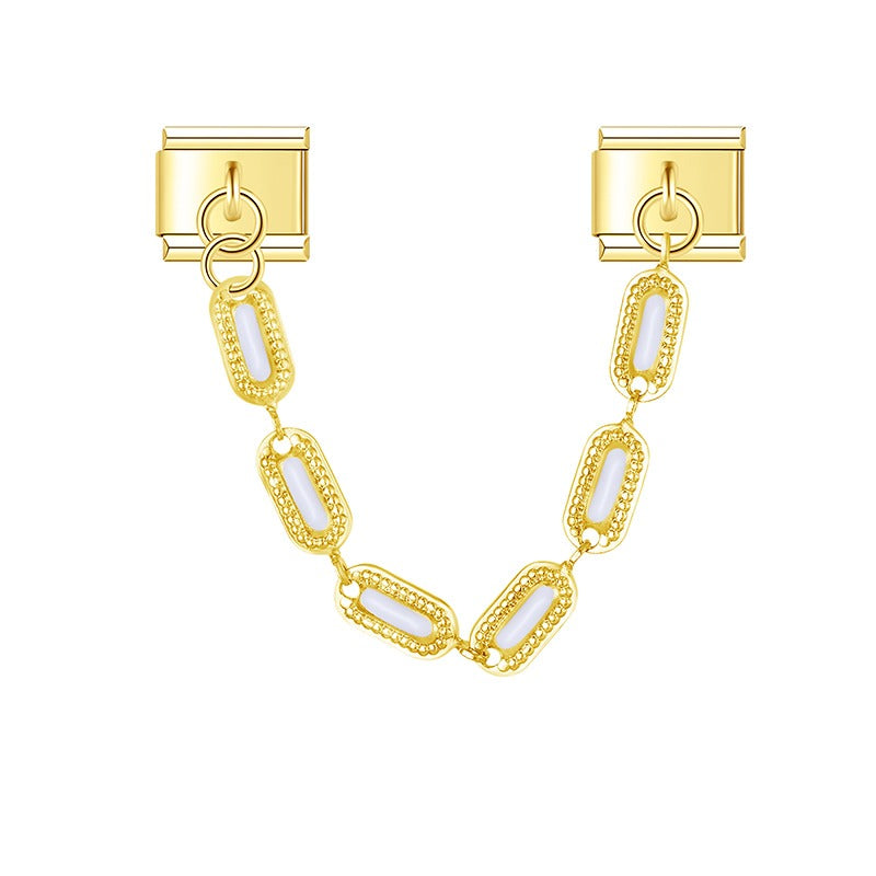 White gem gold safety chain Italian charm, by Charmtastic