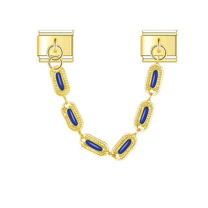 Colorful Irregular Gem Chain gold charms – irregular gemstone safety chain link in blue, Italian charm bracelet charm by Charmtastic
