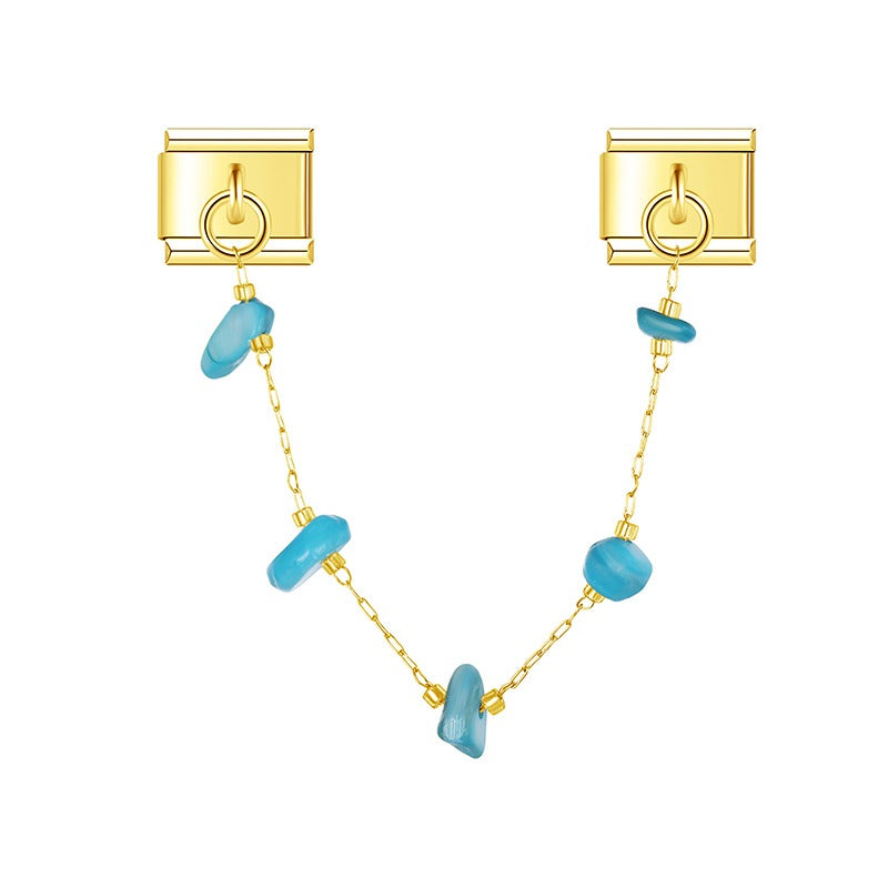 Colorful Irregular Gem Chain gold charms – irregular gemstone safety chain link in teal, Italian charm bracelet charm by Charmtastic
