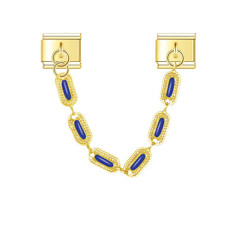 Blue gem gold safety chain Italian charm, by Charmtastic