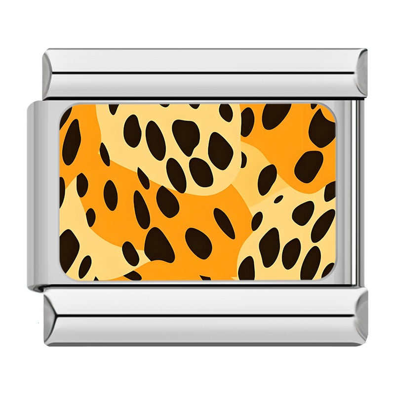 Colorful Leopard Print Italian Charms – orange leopard print pattern with dark brown spots enamel charm, Italian charm bracelet charm by Charmtastic