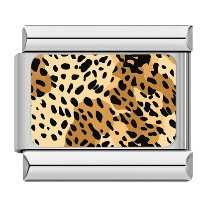 Colorful Leopard Print Italian Charms – tan and cream leopard print pattern with black spots enamel charm, Italian charm bracelet charm by Charmtastic