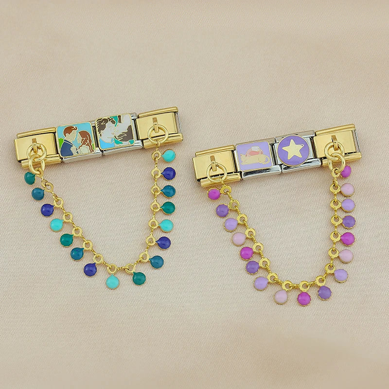 Colorful round gemstone chain link 9mm size guide — gold Italian charm, by Charmtastic