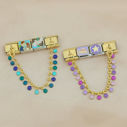 Colorful round gemstone chain link 9mm size guide — gold Italian charm, by Charmtastic