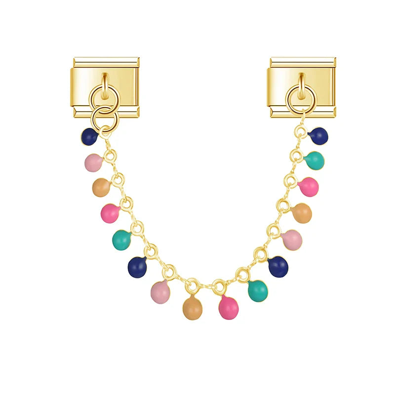 Multicolor gemstone round chain link — gold Italian charm safety chain, by Charmtastic