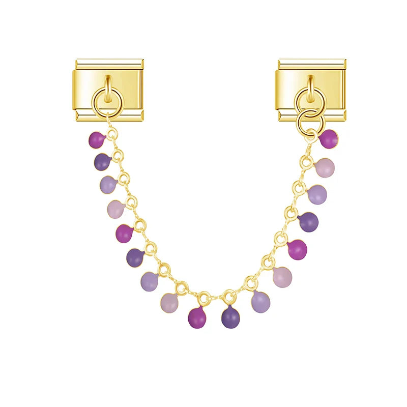 Purple and lavender gemstone round chain link — gold Italian charm safety chain, by Charmtastic