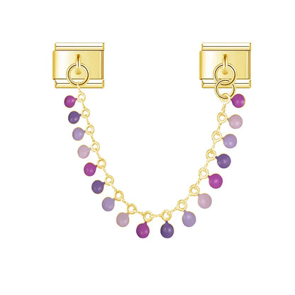 Purple and lavender gemstone round chain link — gold Italian charm safety chain, by Charmtastic