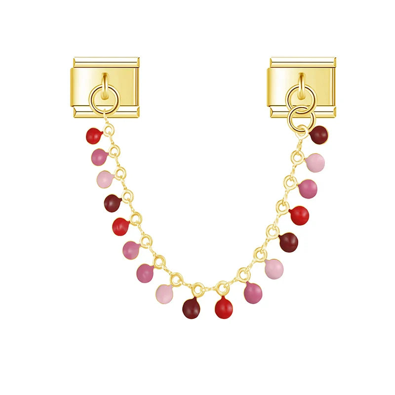 Red and pink gemstone round chain link — gold Italian charm safety chain, by Charmtastic