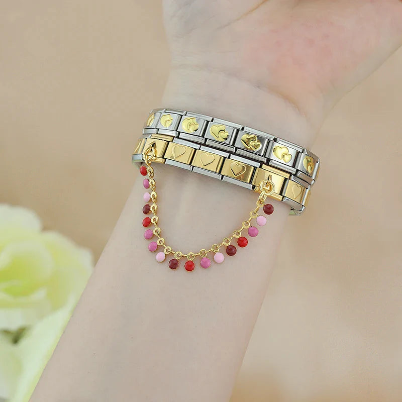 Colorful round gemstone chain link — gold 9mm Italian charm, by Charmtastic
