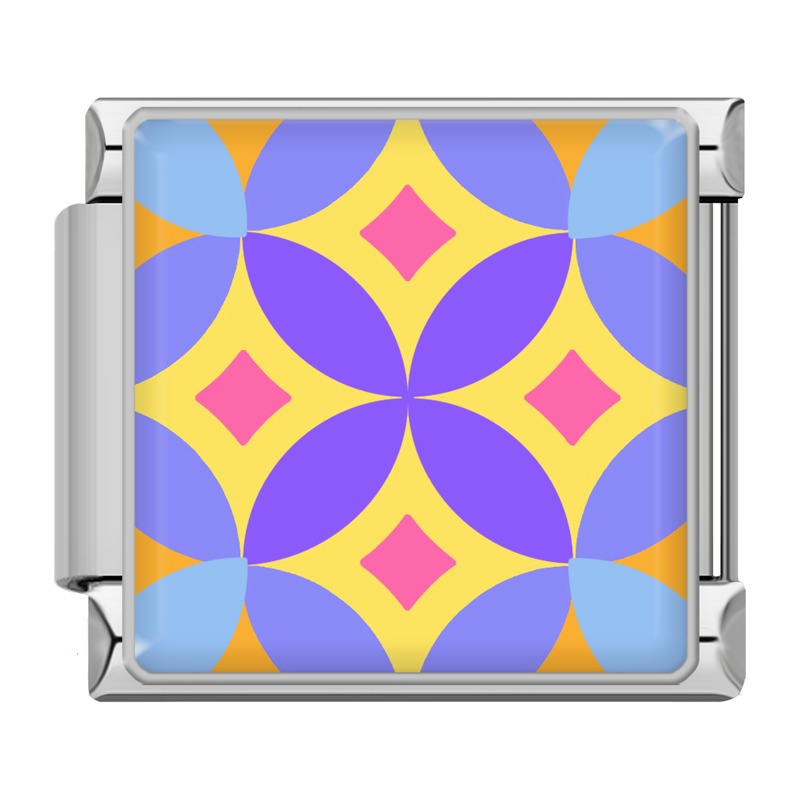 Colorful Vibrant Mosaic Tile Pattern Italian Charms – purple, yellow and pink diamond mosaic tile pattern on silver-framed enamel charm, Italian charm bracelet charm by Charmtastic