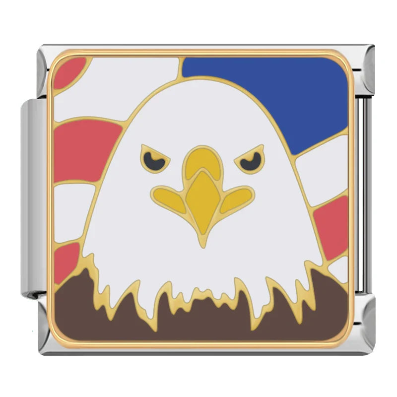 Colors Be Mine Love Earth Charms – bald eagle head with red white and blue background enamel charm, Italian charm bracelet charm by Charmtastic