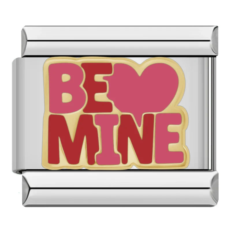 Colors Be Mine Love Earth Charms – Be Mine text with heart in red and pink enamel charm, Italian charm bracelet charm by Charmtastic