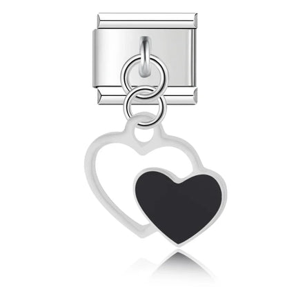 Colour Heart Love Palm Charms – double heart charm with black filled heart, Italian charm bracelet charm by Charmtastic