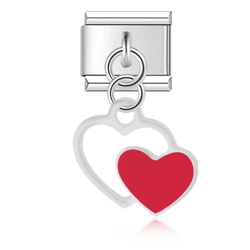 Colour Heart Love Palm Charms – double heart charm with red filled heart, Italian charm bracelet charm by Charmtastic