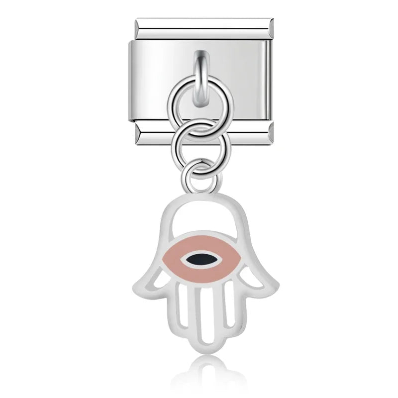 Colour Heart Love Palm Charms – hamsa hand charm with evil eye in dusty rose, Italian charm bracelet charm by Charmtastic