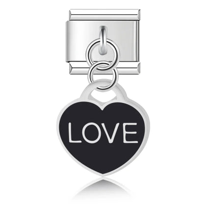 Colour Heart Love Palm Charms – LOVE heart tag charm in black, Italian charm bracelet charm by Charmtastic