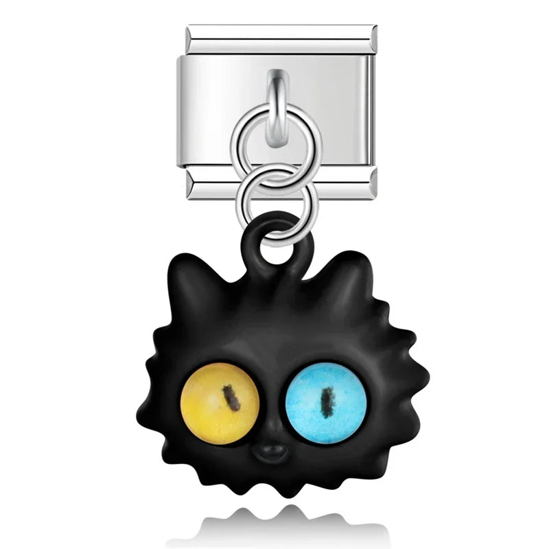 Black fluffy cat glaze Italian charm, by Charmtastic
