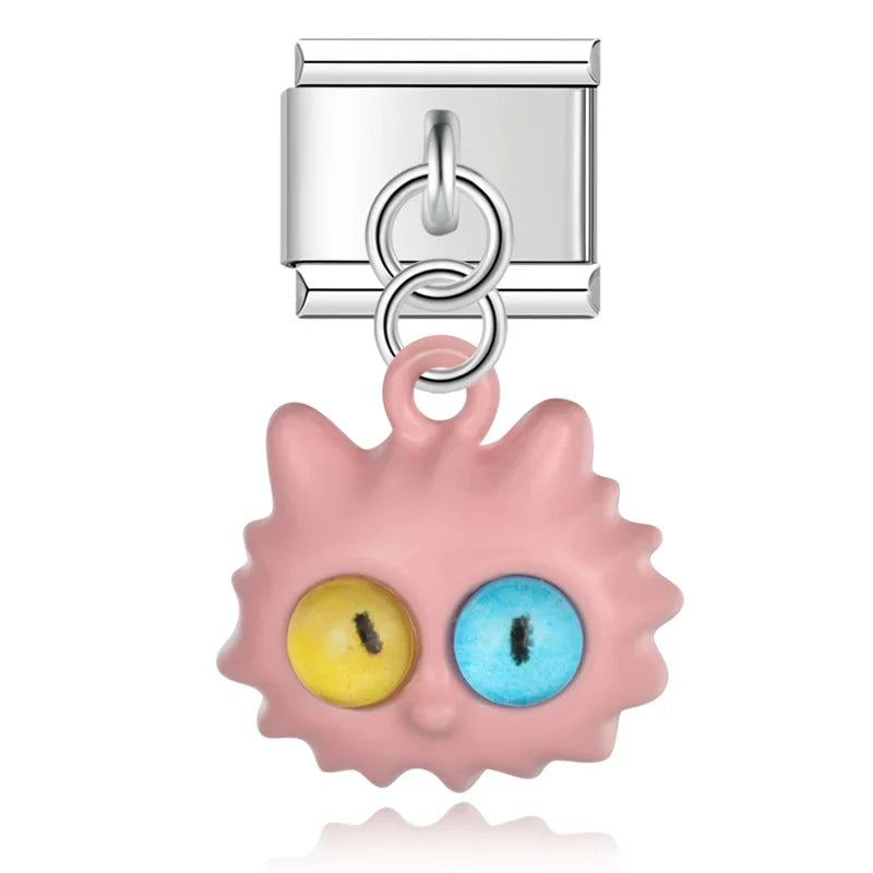 Pink fluffy cat glaze Italian charm, by Charmtastic
