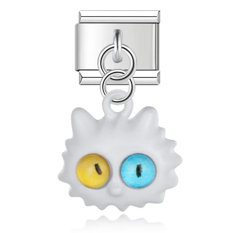 White fluffy cat glaze Italian charm, by Charmtastic