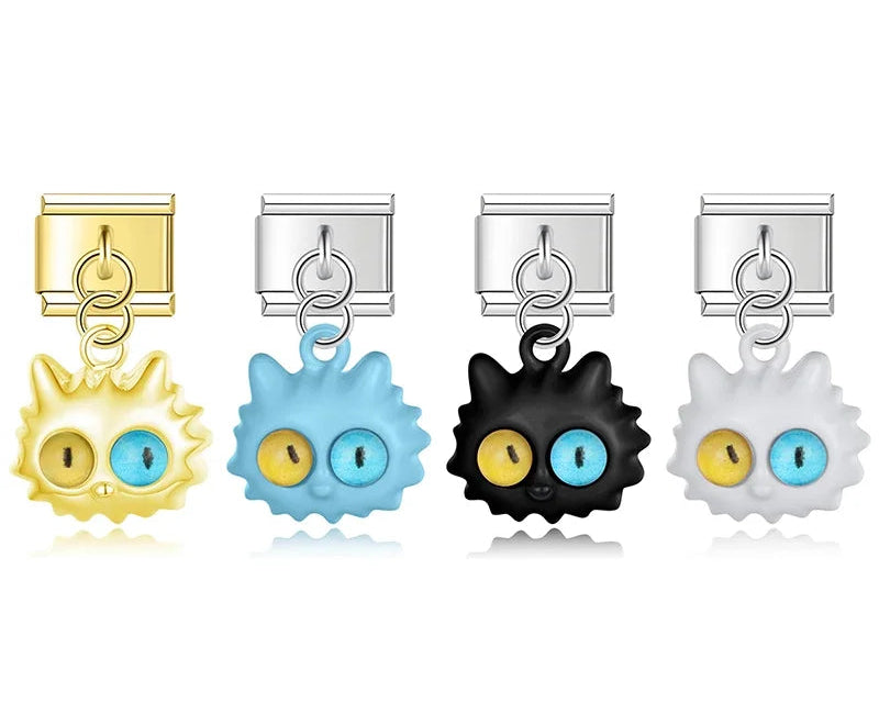 Colorful glaze fluffy cat Italian charms, by Charmtastic