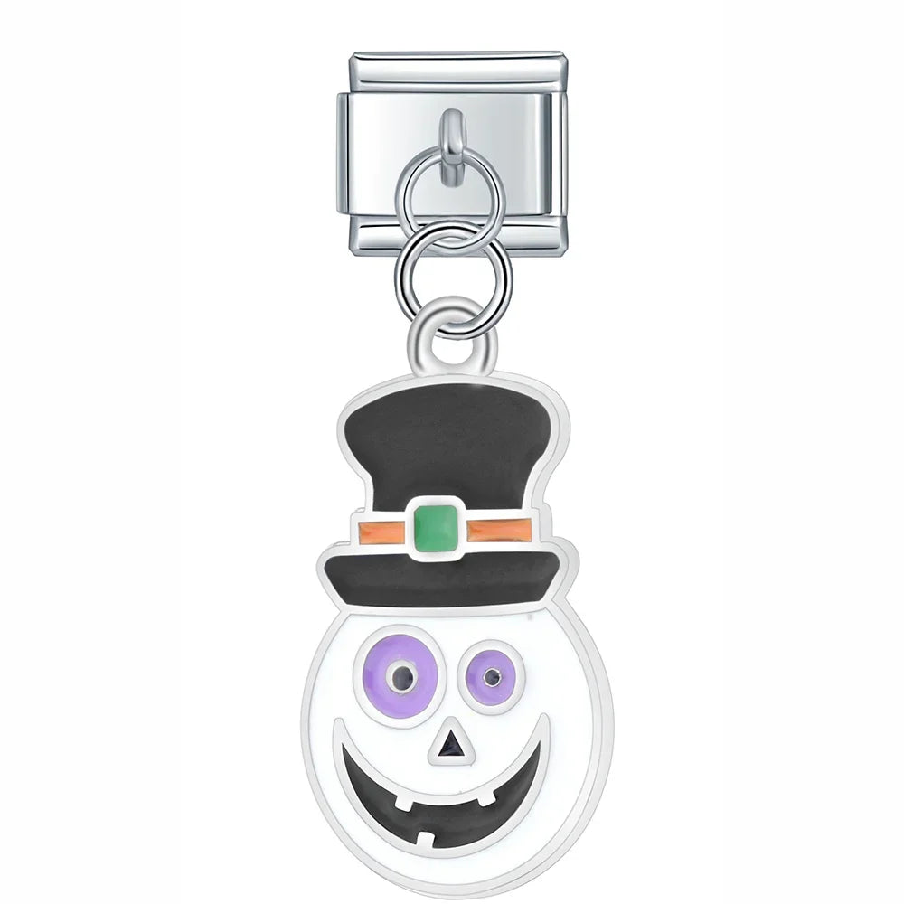 Colourful Glaze Halloween Pumpkin cross – top hat skeleton face Halloween dangle charm, Italian charm bracelet charm by Charmtastic