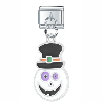 Colourful Glaze Halloween Pumpkin cross – top hat skeleton face Halloween dangle charm, Italian charm bracelet charm by Charmtastic