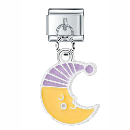 Colourful Glaze Moon Star – crescent moon nightcap charm in purple, Italian charm bracelet charm by Charmtastic