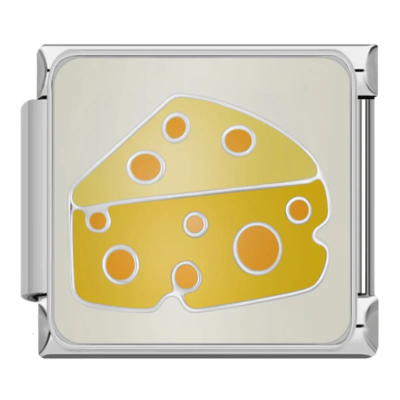 Cozy Bakery Delights & Sweet Treats Charms – yellow cheese wedge with holes enamel charm, Italian charm bracelet charm by Charmtastic
