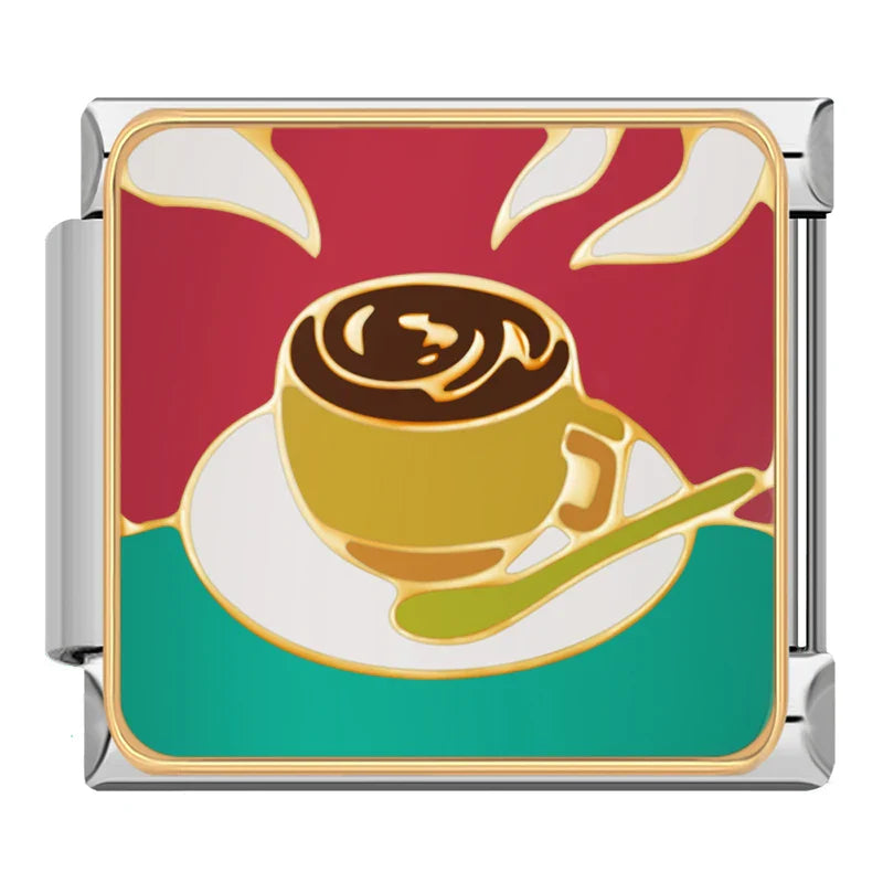 Cozy cooking themed charms – coffee cup and saucer charm, Italian charm bracelet charm by Charmtastic