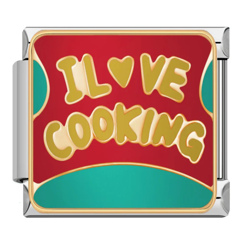 Cozy cooking themed charms – I Love Cooking charm, Italian charm bracelet charm by Charmtastic