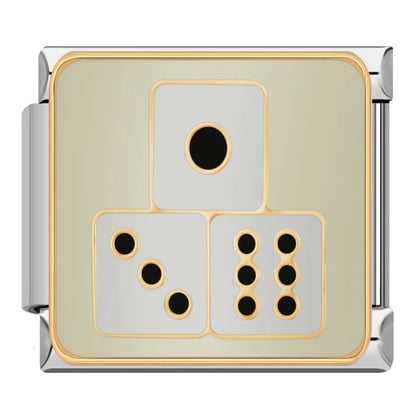 Cozy Nostalgia & Sweet Moments Italian Charms – three dice showing one, three, and six pips enamel charm, Italian charm bracelet charm by Charmtastic