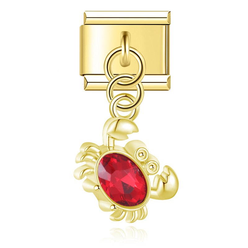 Elegant Crab Lobster Gemstone Charms Silver & Gold – crab charm with red gemstone in gold, Italian charm bracelet charm by Charmtastic