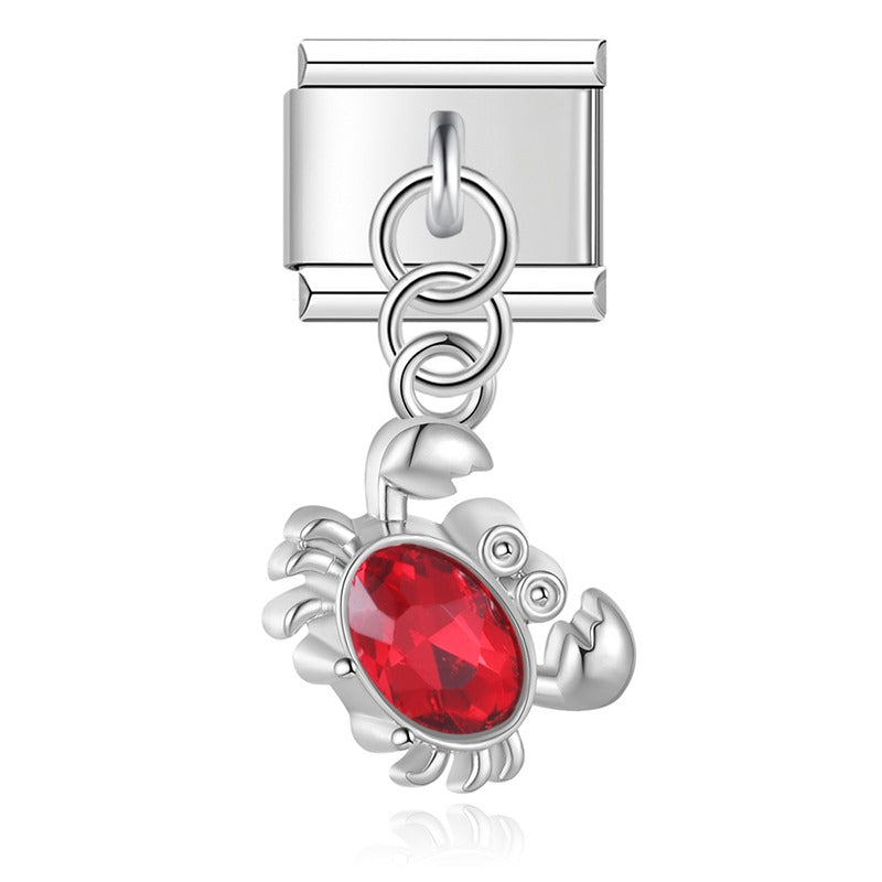Elegant Crab Lobster Gemstone Charms Silver & Gold – crab charm with red gemstone in silver, Italian charm bracelet charm by Charmtastic