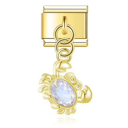 Elegant Crab Lobster Gemstone Charms Silver & Gold – crab charm with white gemstone in gold, Italian charm bracelet charm by Charmtastic