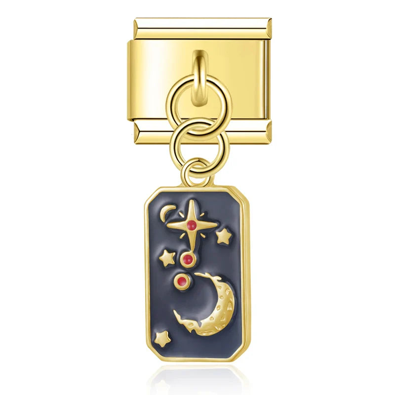 Crescent moon and stars tarot gold Italian charm, by Charmtastic