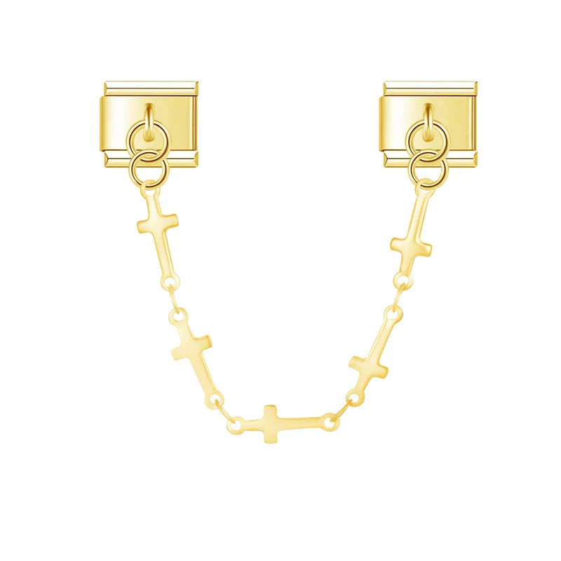 Gold cross pendant chain link Italian charm, by Charmtastic