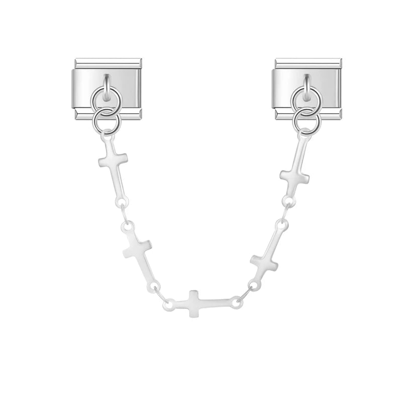 Silver cross pendant chain link Italian charm, by Charmtastic