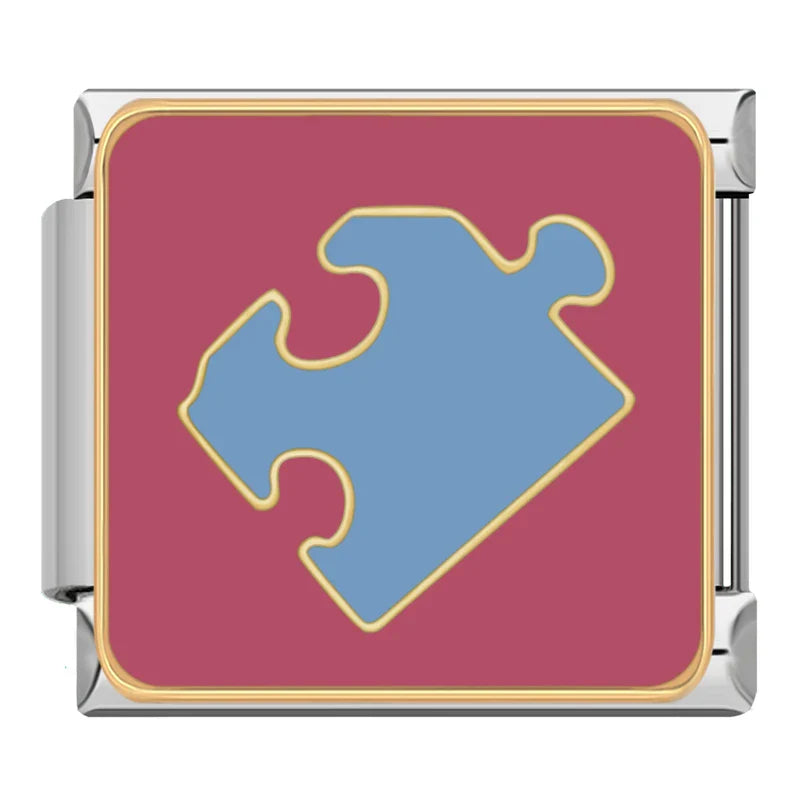 Crown Puzzle Vegetables Star Good Charms – blue puzzle piece on pink background enamel charm, Italian charm bracelet charm by Charmtastic