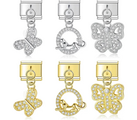 Crystal Butterfly & Prowling Panther Dangle Charm in Silver & Gold