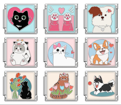 Cute Cat & Dog Charm – Pink & Blue – Italian charm bracelet charm, design 1 of 6, by Charmtastic