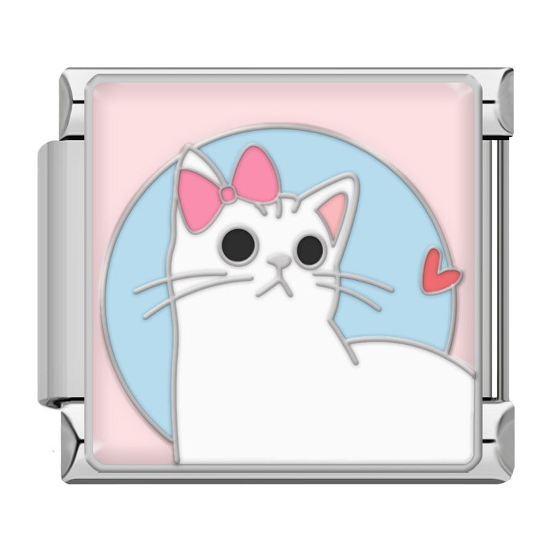 Cute Cat & Dog Charm – Pink & Blue – Italian charm bracelet charm, design 3 of 6, by Charmtastic