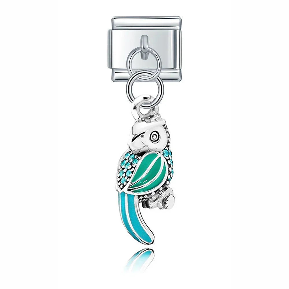 Cute Colorful Designs Flower Dog Boy Girls Cake Fish Tree – teal parrot dangle charm, Italian charm bracelet charm by Charmtastic