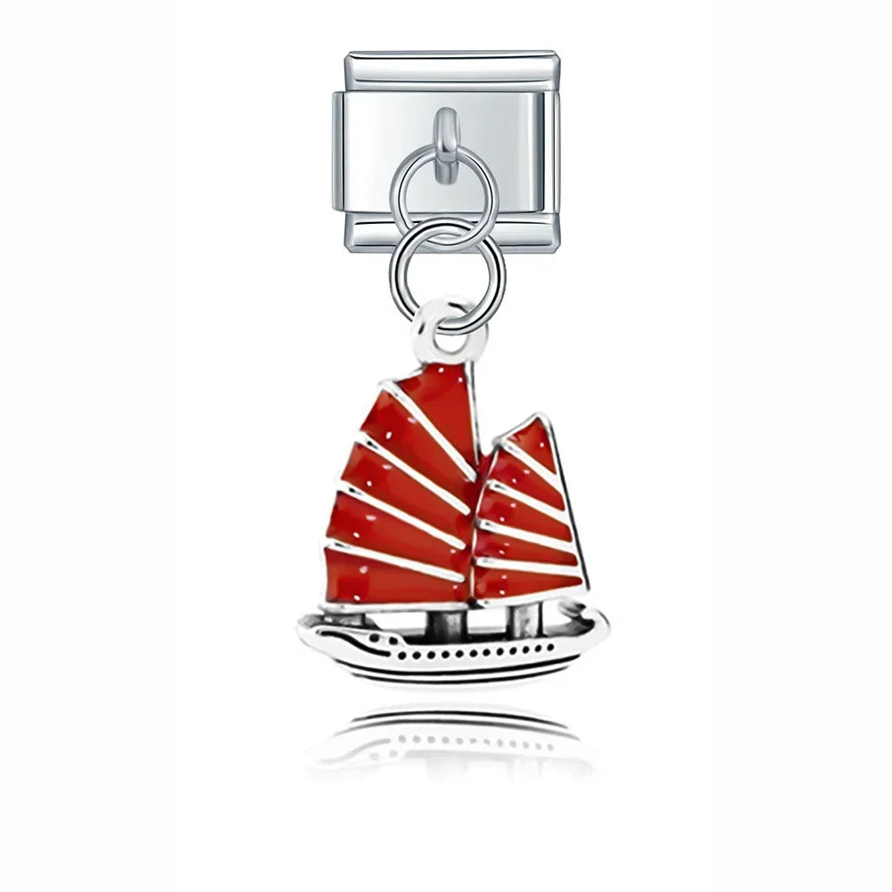 Cute Colorful Designs Flower Dog Boy Girls Cake Fish Tree – red sailboat dangle charm, Italian charm bracelet charm by Charmtastic