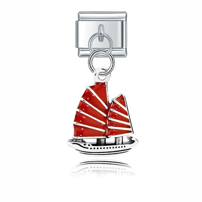 Cute Colorful Designs Flower Dog Boy Girls Cake Fish Tree – red sailboat dangle charm, Italian charm bracelet charm by Charmtastic