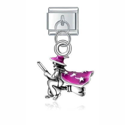 Cute Colorful Designs Flower Dog Boy Girls Cake Fish Tree – purple witch on broomstick dangle charm, Italian charm bracelet charm by Charmtastic