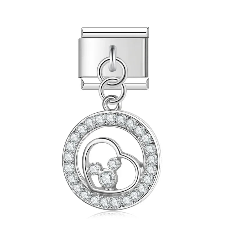 Baby circle CZ silver dangle Italian charm, by Charmtastic