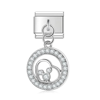 Baby circle CZ silver dangle Italian charm, by Charmtastic