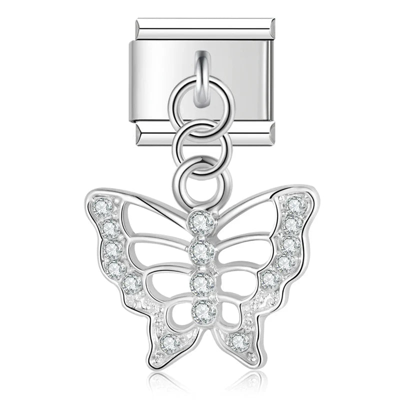 Butterfly CZ silver dangle Italian charm, by Charmtastic
